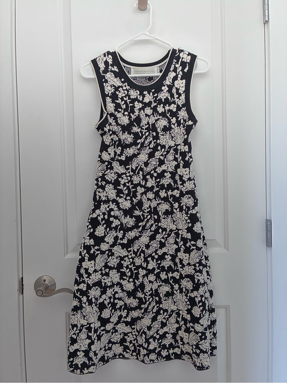 Victoria Beckham Black and White Floral A-Line Dress